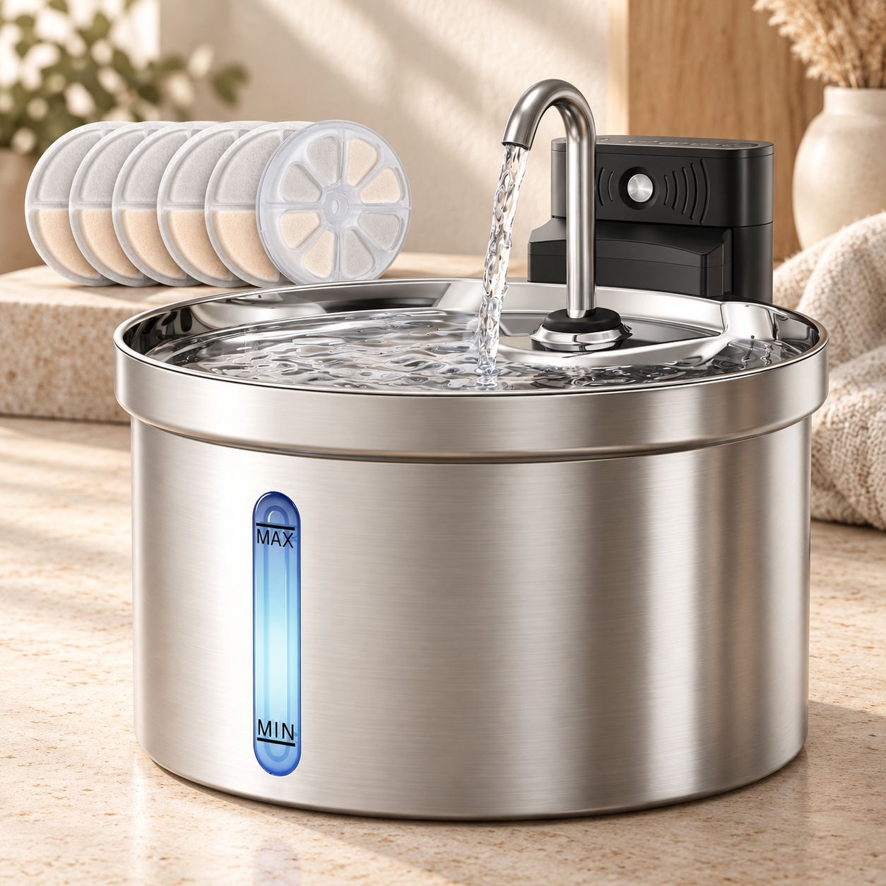 Wireless Water Fountain Stainless Steel